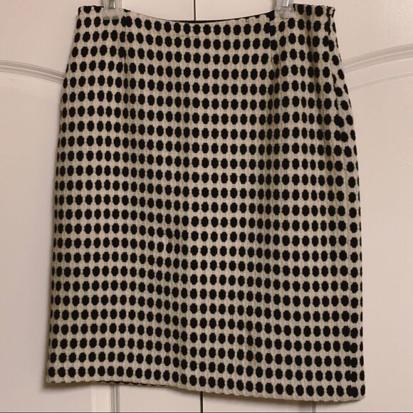 Milly Black Ivory Mod Print Polka Dot Soft Virgin Wool Career Pencil Skirt 10 - Picture 1 of 10
